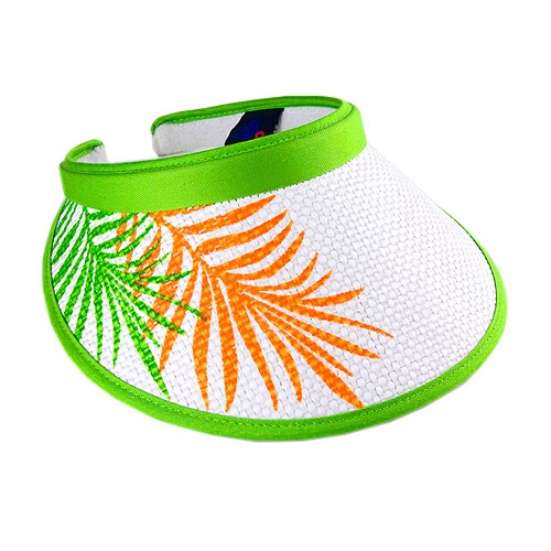 Straw Visor Hats - Straw Palm Leave Print Clip-on w/ Terry Cloth Sweatband - HT-8414GN